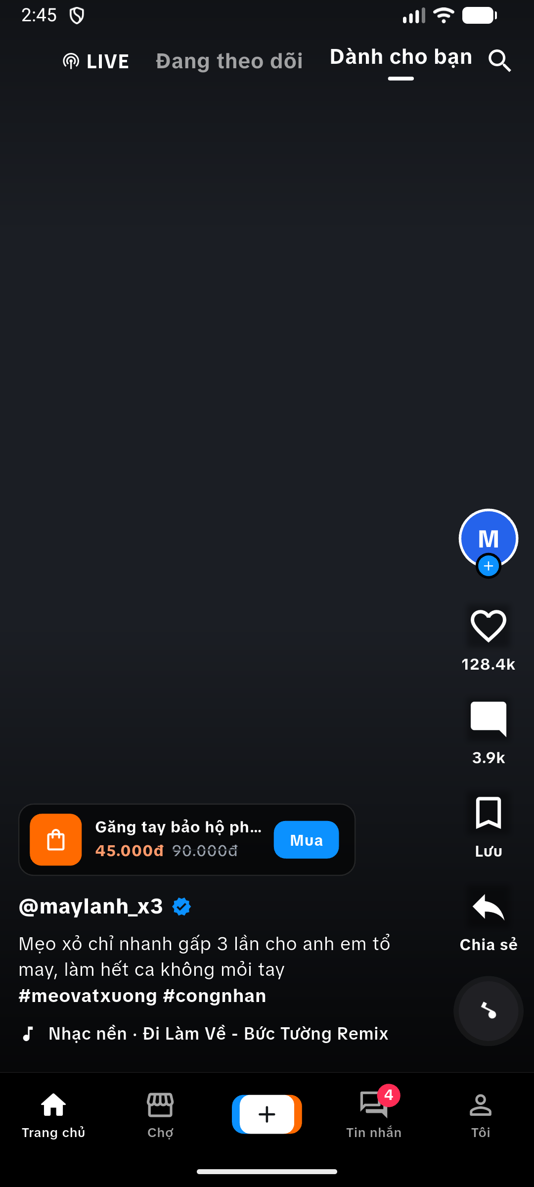 Màn hình bảng tin video của ứng dụng 10UP